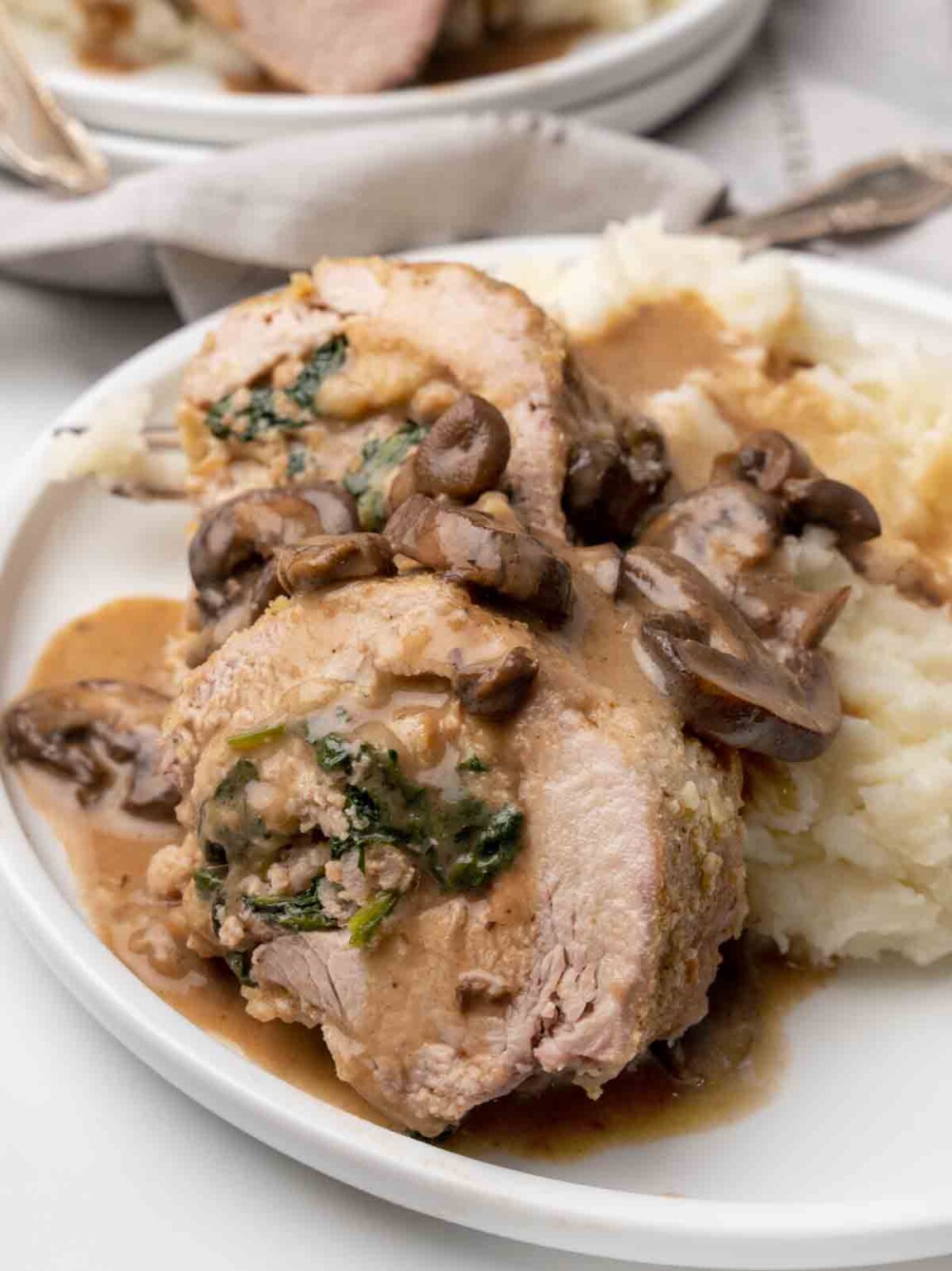 Stuffed Pork Tenderloin with Mushroom Marsala Sauce | Chef Dennis