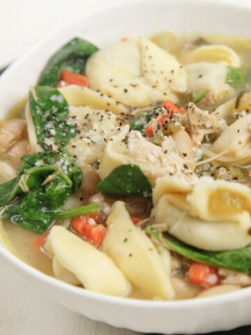 A bowl of Chicken Tortellini Soup