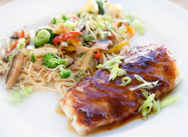 Miso Glazed Cod with Veggie Stirfry Noodles - Chef Dennis