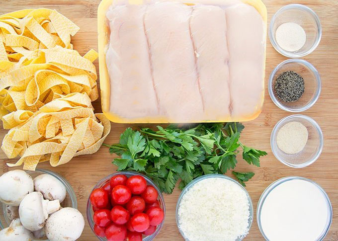 ingredients to make grilled chicken with pappardelle alfredo