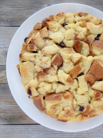 baked bread pudding on a white plate