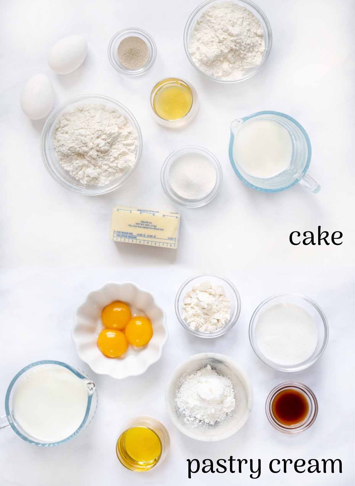 Ingredients required to make the recipe prepared on a white counter. 