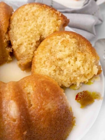 Kentucky butter cake sliced showing inside of cake.