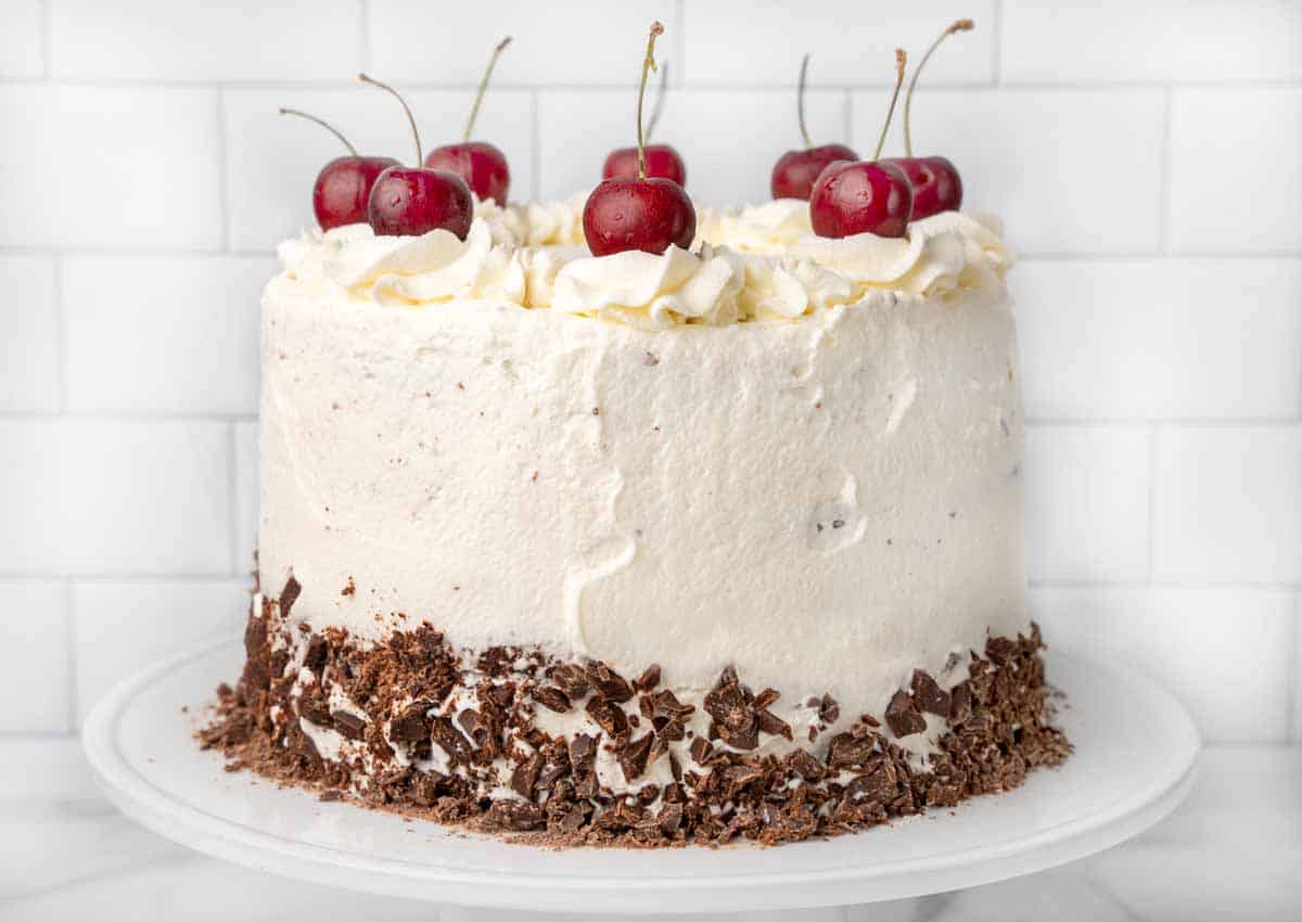 Black forest cake with homemade whipped cream.