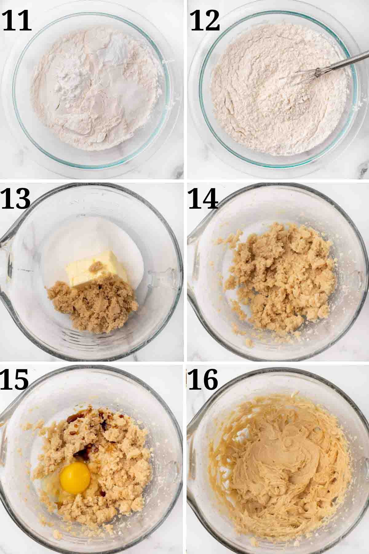 Collage showing how to make the cookie portion of the recipe.