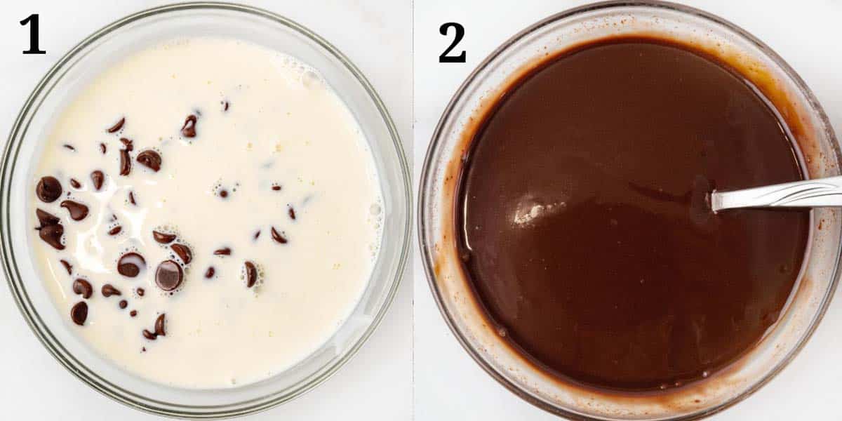 Collage showing how to make chocolate ganache.