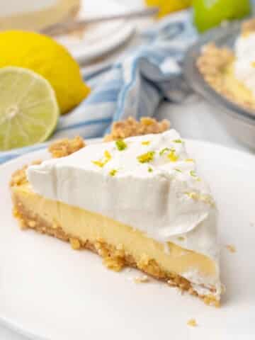 Slice of Atlantic beach pie on a white plate.