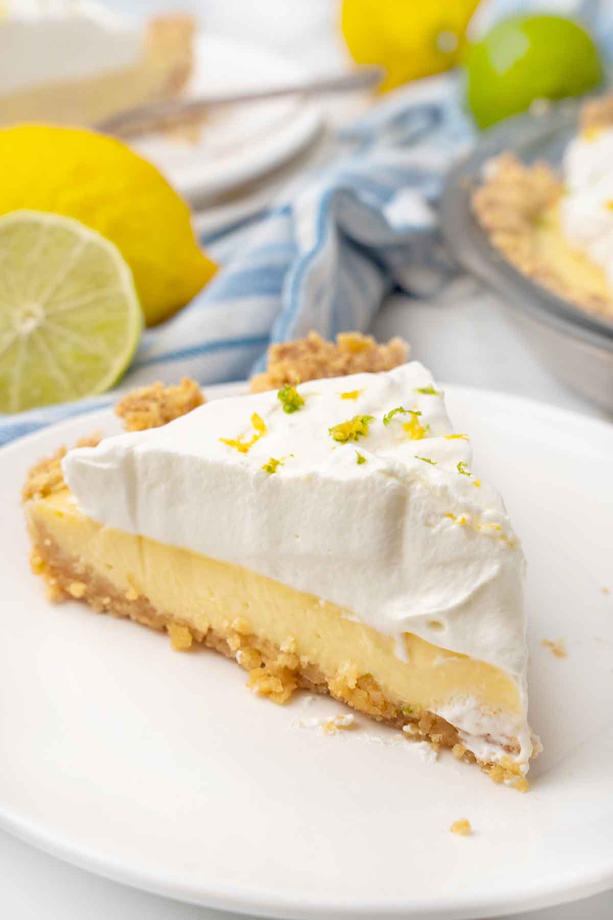 Slice of Atlantic beach pie on a white plate.