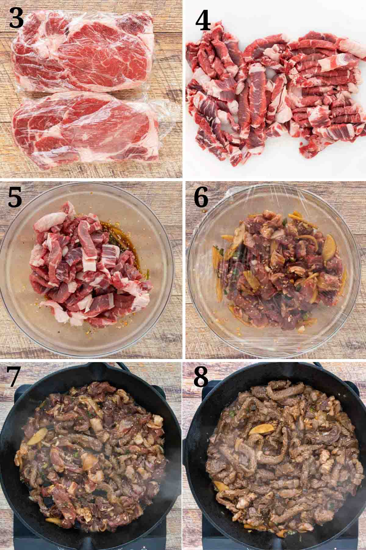 Collage showing how to prepare the steak.