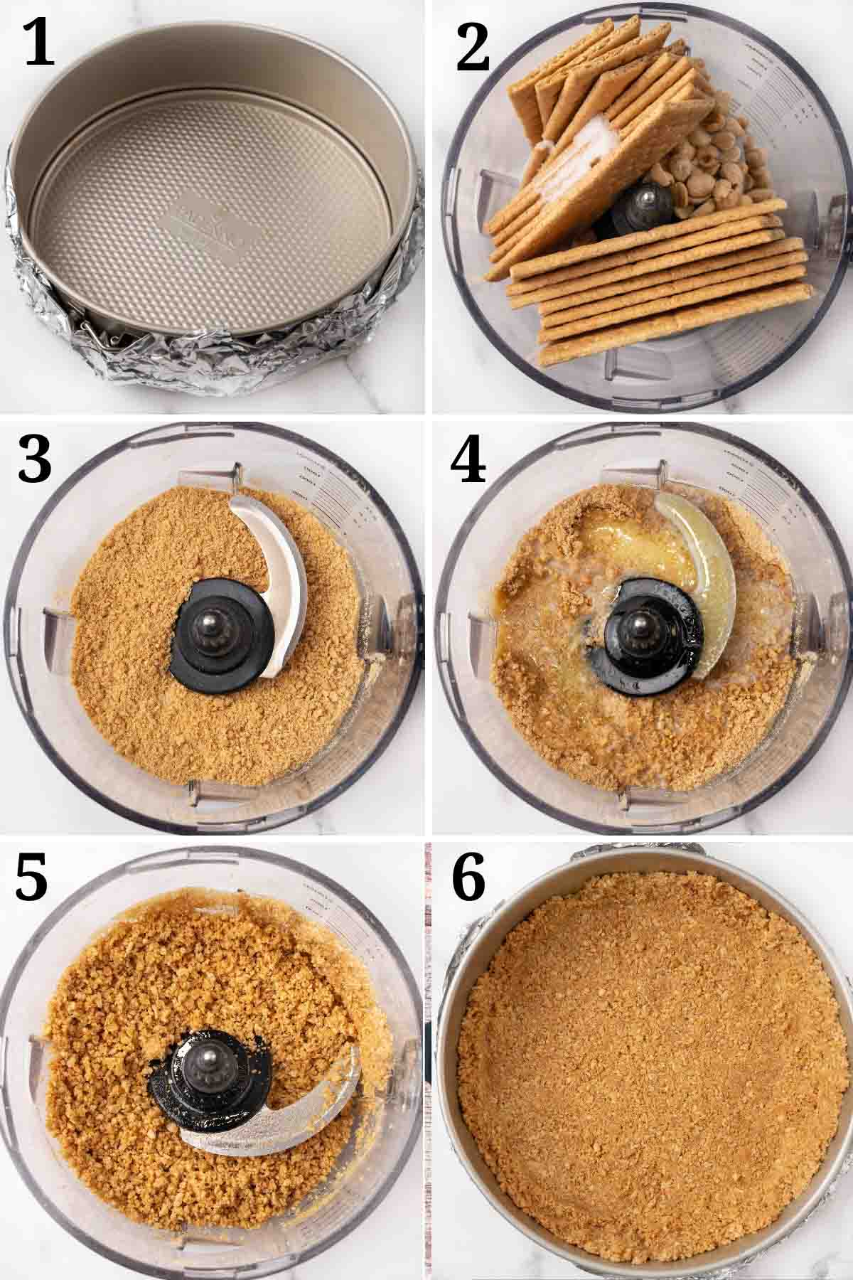 Collage showing how to make the graham cracker crust.