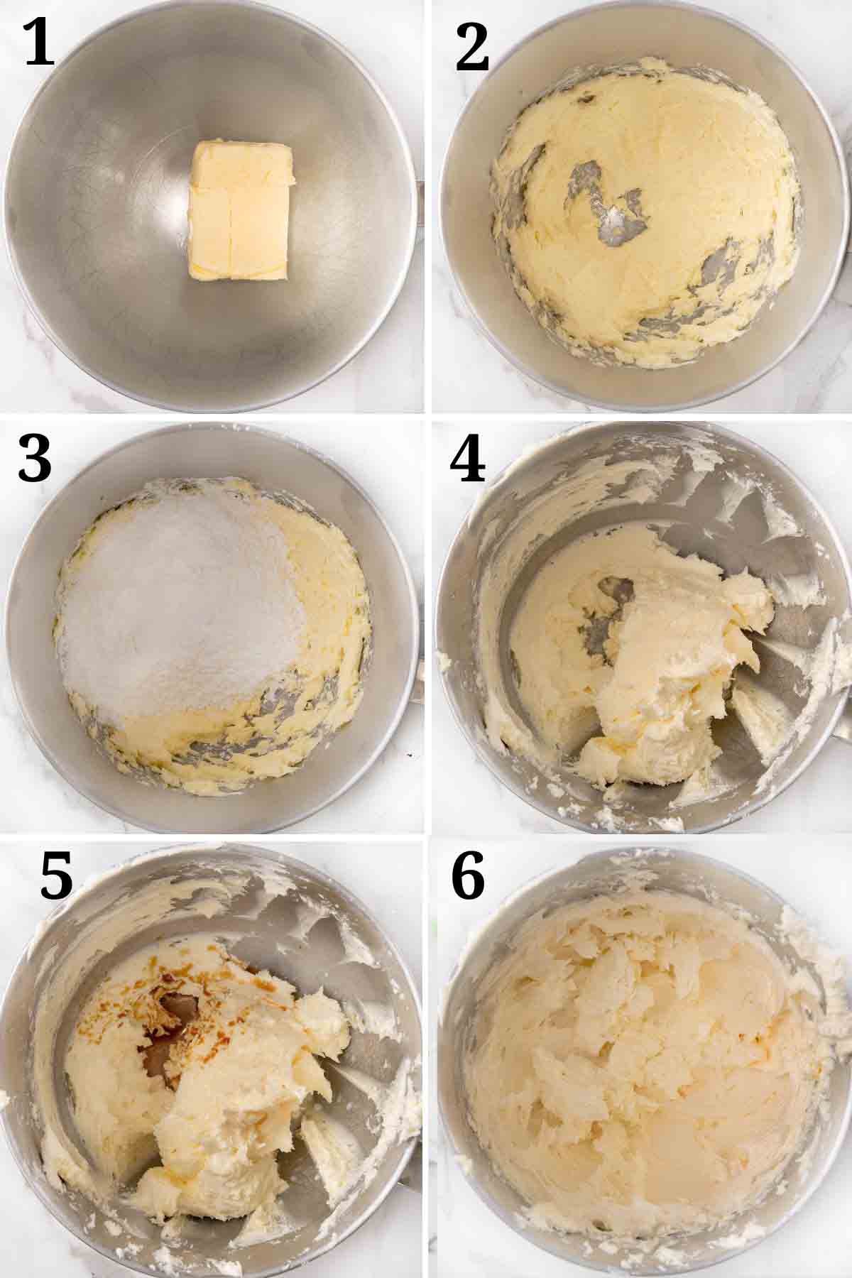 Collage showing how to make the frosting.